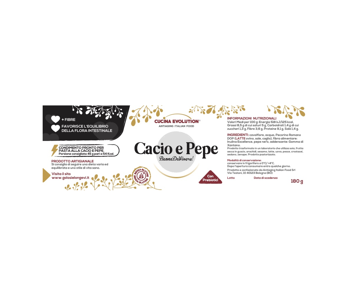 SUGO PRONTO CACIO E PEPE EVOLUTION GLUTEN FREE DA 180 g - (4 PORZIONI)